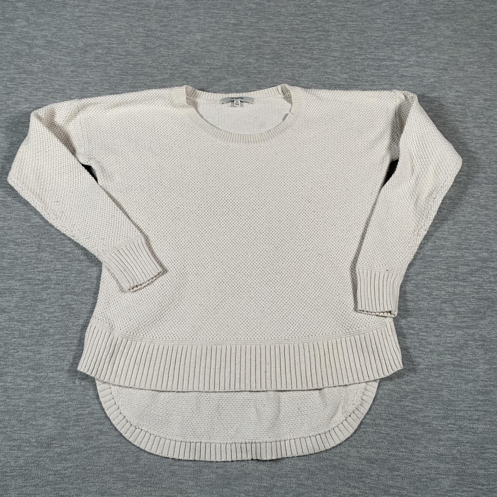 Madewell‎ Sweater Womens XS Ivory High Low Hem Textured Knit Crewneck Pullover